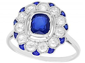 0.86ct Sapphire and 0.66ct Diamond, 18ct White Gold Cluster Ring - Antique Circa 1920