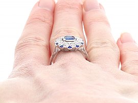 Art Deco Sapphire Ring Being Worn