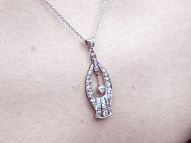 Art Deco Diamond Pendant Necklace UK Wearing Image