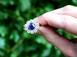 Vintage Sapphire and Diamond Cluster Ring Platinum Outside 