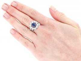 Vintage Sapphire and Diamond Cluster Ring Platinum Wearing 
