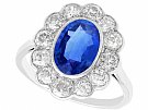 2.71ct Sapphire and 1.42ct Diamond, 18ct White Gold Cluster Ring - Antique Circa 1930