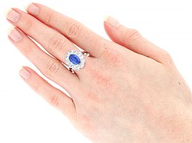 Antique Blue Sapphire and Diamond Ring UK Wearing Image