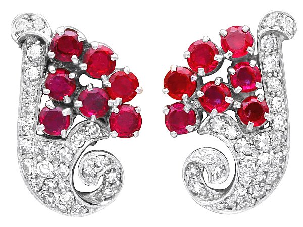Ruby and Diamond Antique Earrings