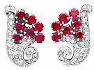 1.00ct Ruby, 0.70ct Diamond and Platinum Earrings - Antique Circa 1930