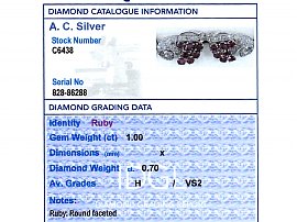 Ruby and Diamond Antique Earrings Grading Data 