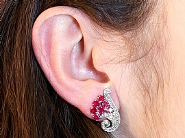 Ruby and Diamond Antique Earrings Wearing 