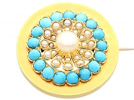 2.70ct Turquoise and Pearl, 21ct Yellow Gold Brooch - Antique Circa 1890