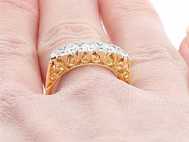 1970s Five Stone Diamond Ring Wearing Close Up 