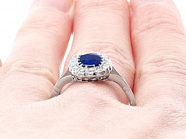 Blue Sapphire and Diamond Ring Wearing Close Up 