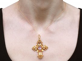 antique gold topaz pendant wearing 