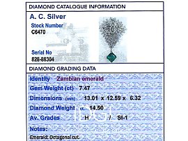 Zambian Emerald Brooch with Diamonds Grading Card