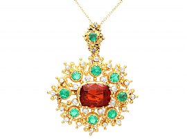 4.10ct Garnet, 1.36ct Emerald and 0.48ct Diamond, 18ct Yellow Gold Pendant - Antique Victorian Circa 1830