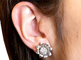 Large Diamond Flower Stud Earrings Wearing