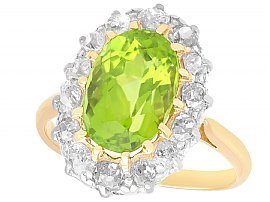 4.67ct Peridot and 0.89ct Diamond, 15ct Yellow Gold Cluster Ring - Antique Circa 1910