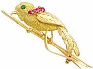 0.15ct Ruby and Emerald, 18ct Yellow Gold Bird Brooch - Vintage French Circa 1965