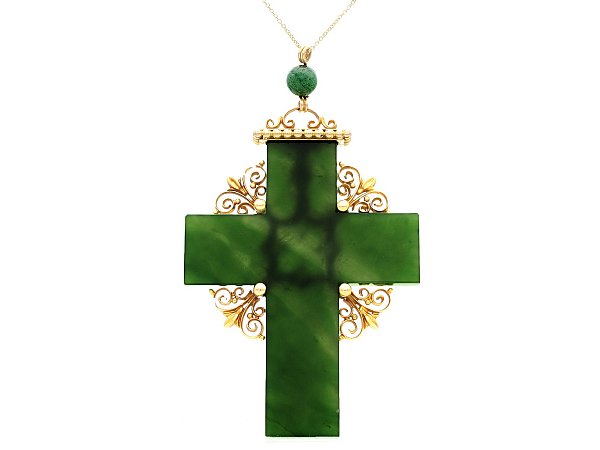 Victorian Gold Cross Pendant with Nephrite 