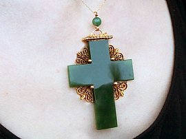 Victorian Gold Cross Pendant on the Neck