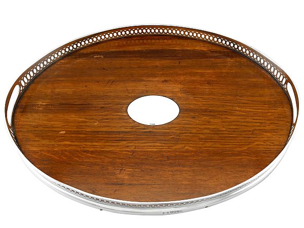 Antique Wood and Silver Tray with Handles
