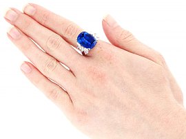 16 Carat Sapphire Ring with Diamonds on Hand