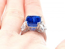 16 Carat Sapphire Ring with Diamonds down finger