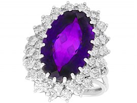 8.36ct Amethyst and 2.26ct Diamond, 18ct White Gold Dress Ring - Vintage 1979