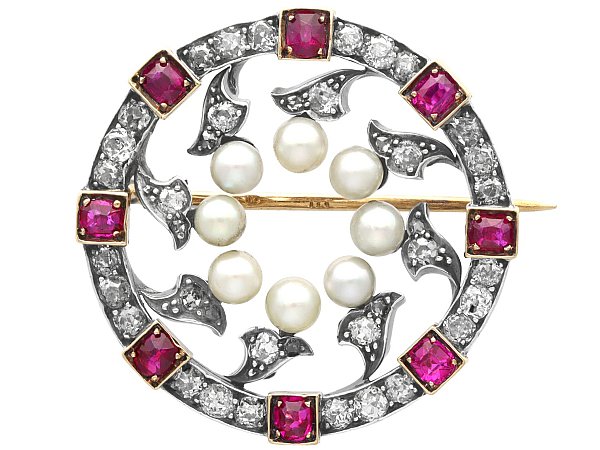 Victorian Ruby and Pearl Brooch