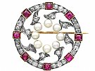 1.09ct Ruby and 1.54ct Diamond, Natural Pearl and 12ct Yellow Gold Brooch - Victorian Circa 1890