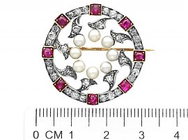 Victorian Ruby and Pearl Brooch Size 