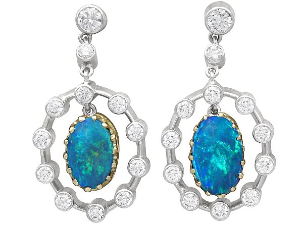 Antique Opal and Diamond Drop Earrings 