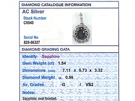 Vintage Sapphire and Diamond Pendant UK Grading Data 