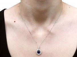 Vintage Sapphire and Diamond Pendant UK Wearing 