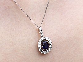 Vintage Sapphire and Diamond Pendant Wearing 