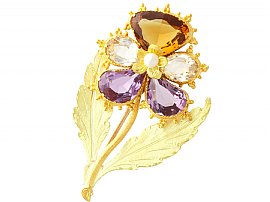 Gemstone and Pearl, 18ct Yellow Gold Pansy Brooch - Antique Circa 1820