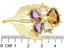 Gemstone and Gold Pansy Brooch Size 