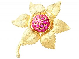 1.83ct Burmese Ruby and 18ct Yellow Gold Brooch - Vintage 1990