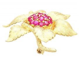 Burmese Ruby and Gold Flower Brooch