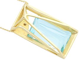 Back of Aquamarine and Diamond Pendant in 14k Yellow Gold