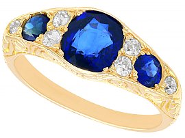 1.55ct Sapphire and 0.20ct Diamond, 18ct Yellow Gold Dress Ring - Antique Circa 1900