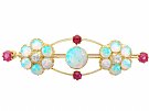 2.50ct Opal and 0.12ct Diamond, 15ct Yellow Gold Brooch - Antique Victorian Circa 1890