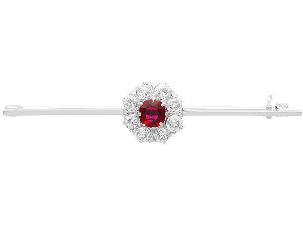 Ruby and Diamond Cluster Bar Brooch