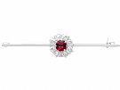 0.56ct Ruby and 1.32ct Diamond, 12ct White Gold Bar Brooch - Antique Circa 1920