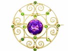 1.69ct Amethyst and 0.22ct Peridot, 15ct Yellow Gold Brooch - Antique Circa 1900