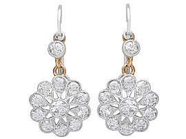Antique Diamond Flower Cluster Drop Earrings 
