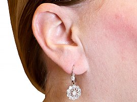 Antique Diamond Flower Cluster Drop Earrings Wearing Image
