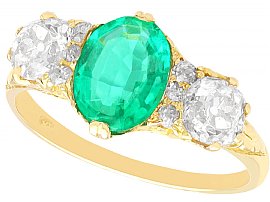 1.50ct Emerald and 2.64ct Diamond 18ct Yellow Gold Dress Ring - Antique Circa 1890