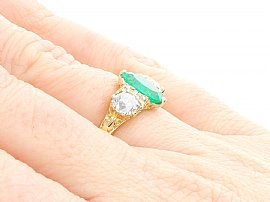 Victorian Emerald and Diamond Ring Being Worn