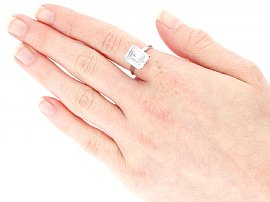 Certified 5 Carat Emerald Cut Diamond Ring Wearing Image