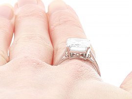 Certified Emerald Cut Diamond Ring Being Worn