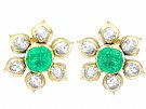 1.20ct Emerald and 1.22ct Diamond, 14ct Yellow Gold Earrings - Antique Circa 1890